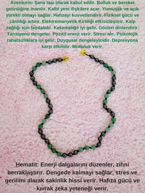 Sertifikalı Doğal Taş Tasarım Kolye Aventurin Hematit Doğal Taş Kolye