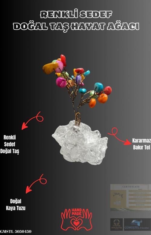 Sertifikalı Doğal Taş Renkli Sedef Taşı Dekoratif El Yapımı Ağaç
