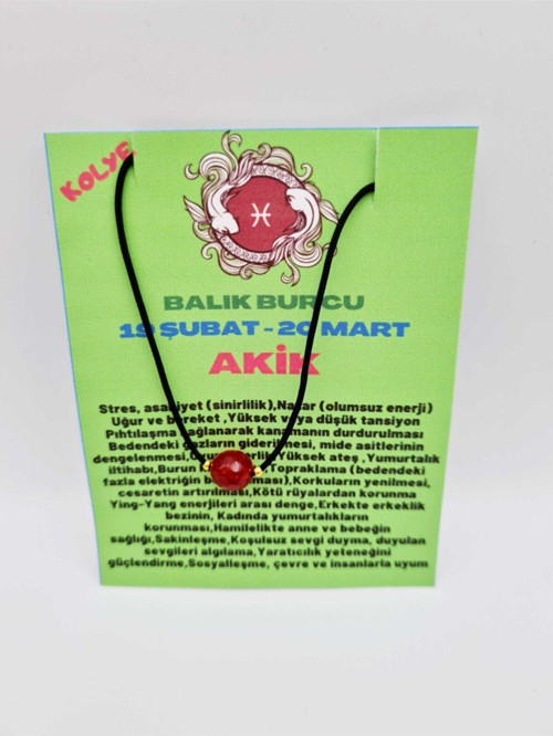 Sertifikalı Balık Burcu Turuncu Akik Taşı Doğal Taş Kolye