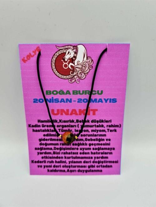 Sertifikalı Boğa Burcu Unakit Taşı Doğal Taş Kolye