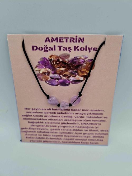 Sertifikalı Doğal Taş Ametrin Taşı Kolye Orijinal Doğal Taş Sürpriz Hediyeli