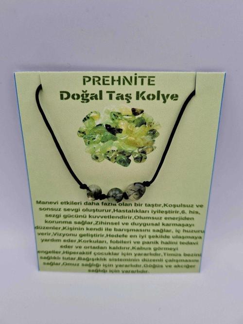 Sertifikalı Doğal Taş Prehnite Taşı Kolye Orijinal Doğal Taş Sürpriz Hediyeli