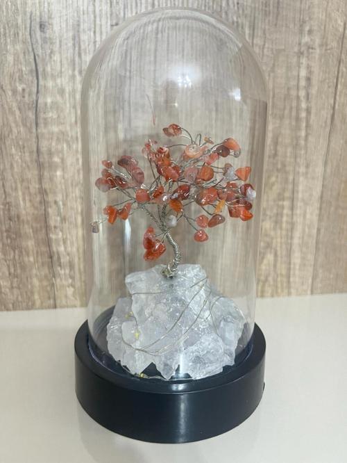Sertifikalı Doğal Taş Akik Tasarımlı Bakır Tel Sarma Işıklı Fanus Aksesuar 21x12 cm Büyük Boy