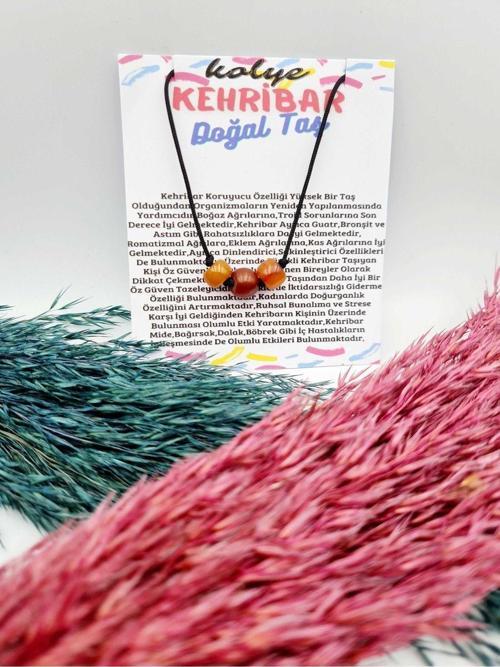 Sertifikalı Doğal Kehribar Taşı Tasarım Kolye