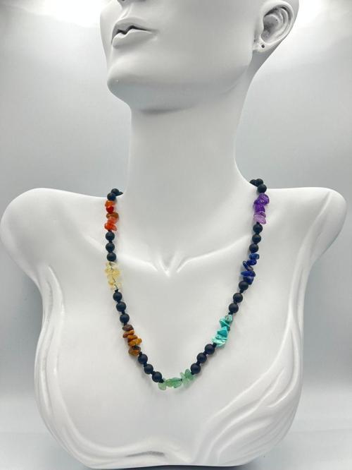 Sertifikalı Doğal Taş 7 Çakra Oniks Taşı Tasarım Kolye