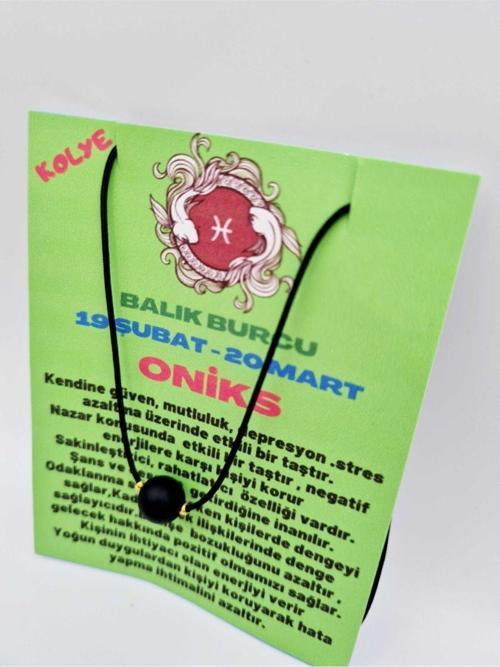 Sertifikalı Balık Burcu Oniks Taşı Doğal Taş Kolye