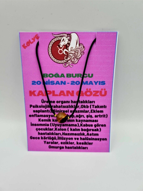 Sertifikalı Boğa Burcu Kaplan Gözü Taşı Doğal Taş Kolye
