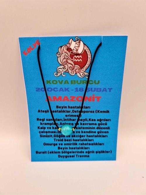 Sertifikalı Kova Burcu Amazonit Taşı Doğal Taş Kolye