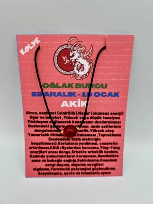 Sertifikalı Oğlak Burcu Turuncu Akik Taşı Doğal Taş Kolye