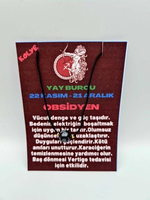 Sertifikalı Yay Burcu Obsidyen Taşı Doğal Taş Kolye