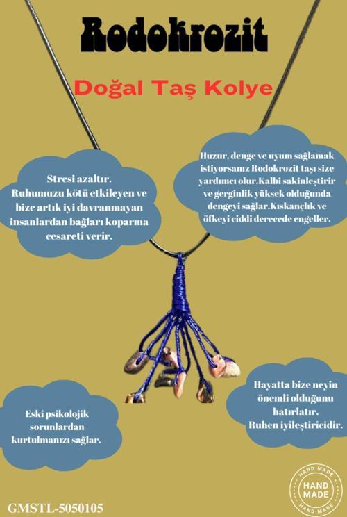 Sertifikalı Orijinal Doğal Taş Rodokrozit Taşı El Yapımı Bakır Tel Sarma Kolye