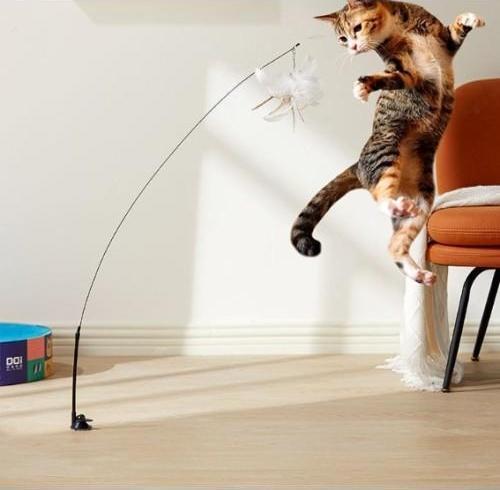 Büro Ev Ofis Evcil Pet Hayvanı için Zilli Tüylü Vantuzlu Kedi Oyun Oltası