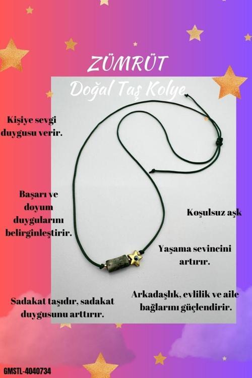 Sertifikalı Zümrüt Doğal Taş Kolye Yıldız Obje Detaylı Makrome Kilit Sistemi El Işçiliği