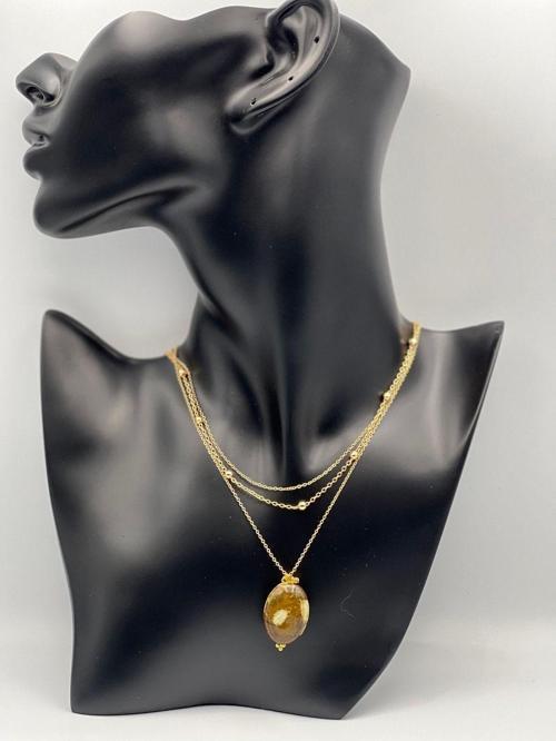 Sertifikalı Yosunlu Akik Doğal Taş Tasarım Kolye