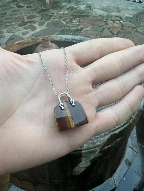 Sertifikalı Kaplan Gözü Doğal Taş Kolye Çanta Kesim