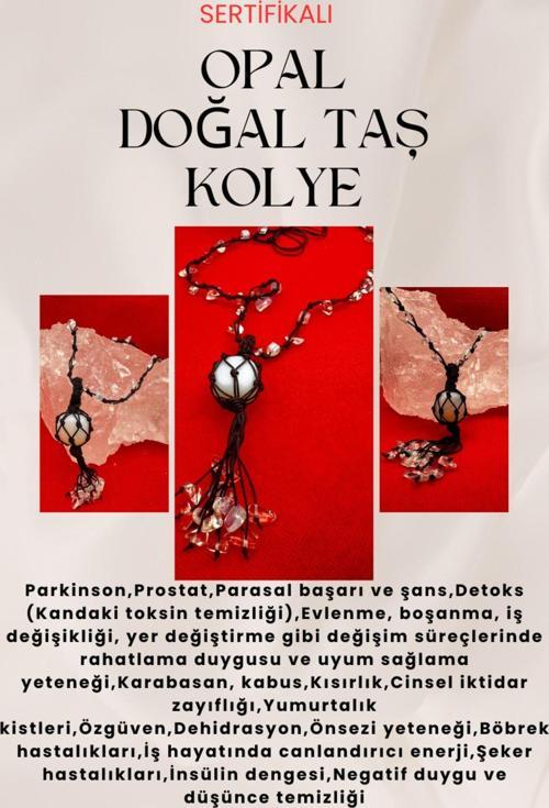 Sertifikalı Opal Doğal Taş Kolye El Yapımı Handmade A Kalite