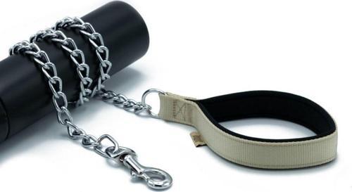 Konforlu Dokumadan El Yapımı Zincirli Köpek Gezdirme Kayışı 3,5X110Cm Haki