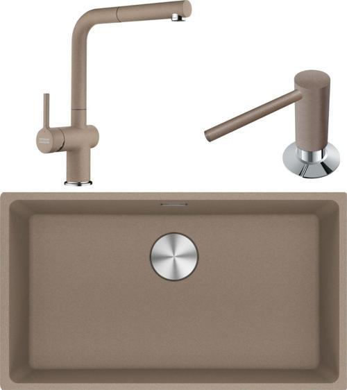 Maris MRG 110-72 Granit Eviye-Active Plus Doccia 2.0 Armatür-Sıvı Sabunluk Üçlü Set Oyster