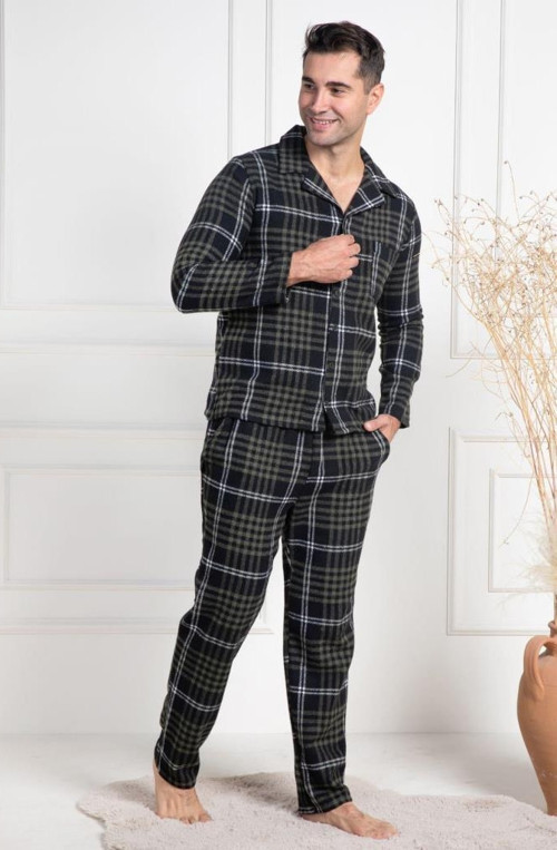Mecit 2950 Erkek Yeşil Ekoseli Büyük Beden Kışlık Pijama Takımı
