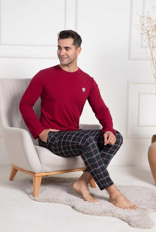 Mecit 3050 Erkek Bordo Ekoseli Büyük Beden Pijama Takımı