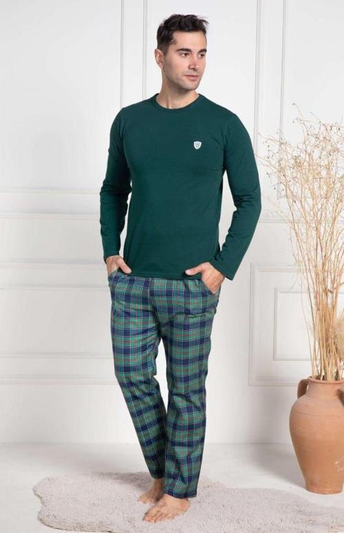 Mecit 3052 Erkek Yeşil Ekoseli Büyük Beden Pijama Takımı