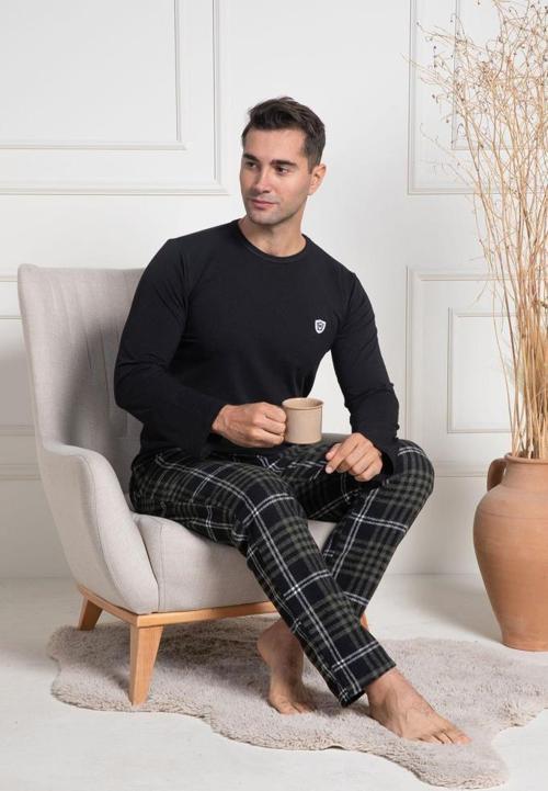 Mecit 3083 Erkek Yeşil Ekoseli Büyük Beden Pijama Takımı