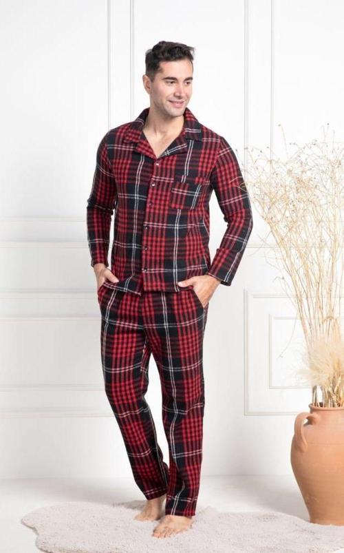 Mecit 2950 Erkek Kırmızı Ekoseli Büyük Beden Kışlık Pijama Takımı