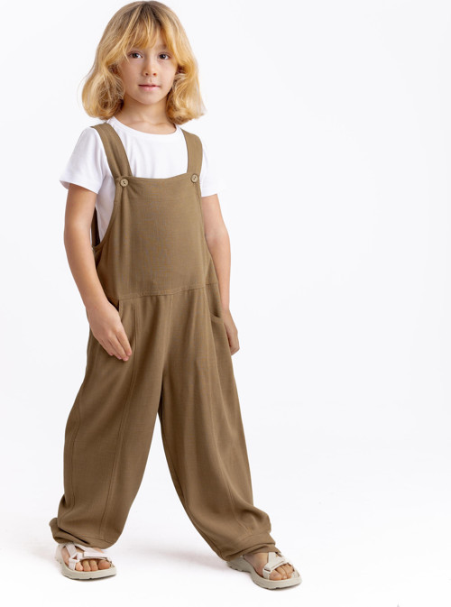 Unisex Bol Paça Keten Salopet Caramel
