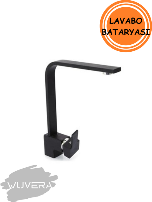 Mat Siyah Kare Lavabo Bataryası – Çift Girişli, Aç-Kapa, Modern ve Dayanıklı