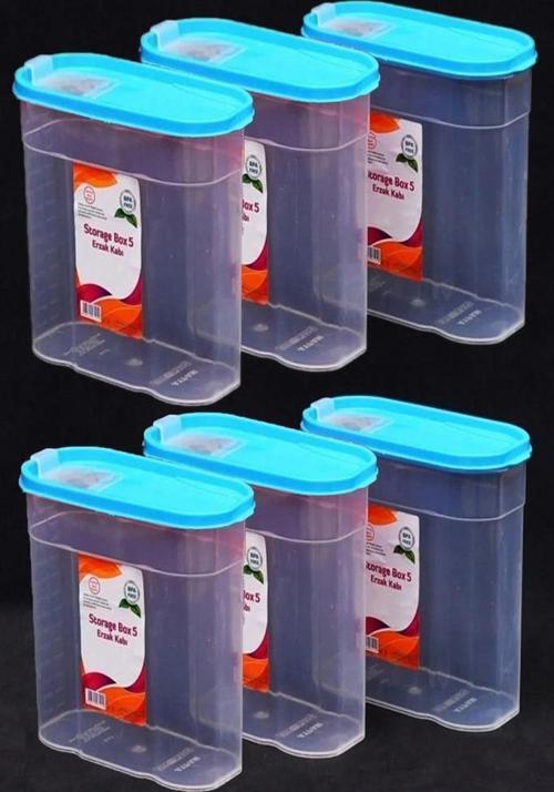 6 Adet Plastik 5 Litre Kapaklı Erzak Saklama Kabı Kutusu Takımı
