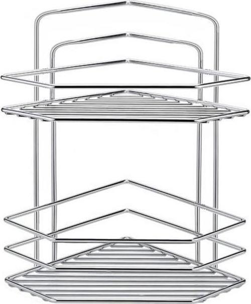 Metal 2 Katlı Krom Beşgen Banyo Köşeliği Şampuanlık Organizer