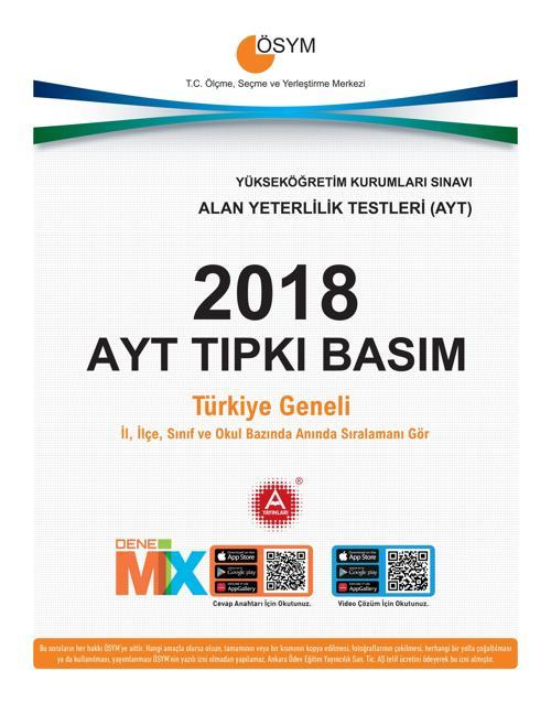 A Yayınları 2018 Ayt Tıpkı Basım Deneme Sınavı