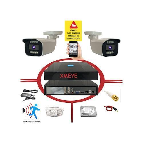 2 Kameralı Hareket Algılayan 5 Mp Lens 8 Warm Led Gece Renkli Gösteren Güvenlik Kamerasi Seti BS908W