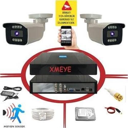 2 Kameralı Hareket Algılayan 5 Mp Lens 8 Warm Led Gece Renkli Gösteren Güvenlik Kamerasi Seti BS908W