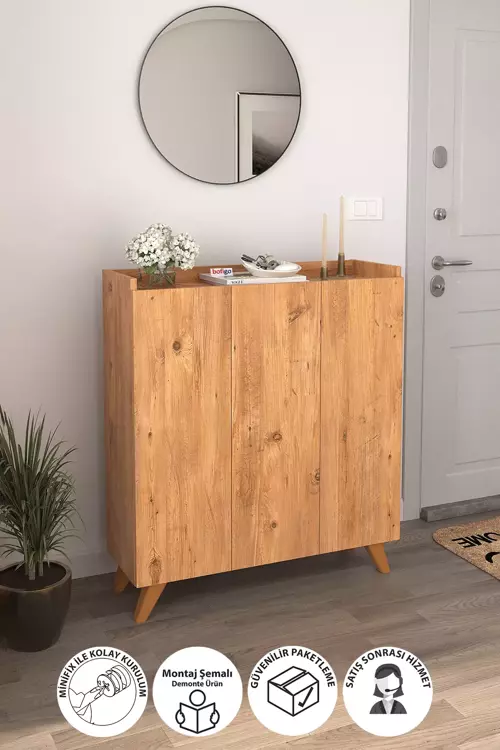 3 Kapaklı Ayakkabılık 8 Raflı Ayakkabılık Çok Amaçlı Dolap Ayakkabı Dolabı Kumsal Çam