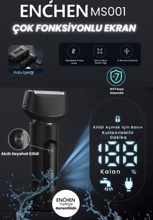 Ms001 Siyah Dijital Ekranlı Ultra Yakın Kesim Folyo Başlıklı Şarjlı Tıraş Makinesi