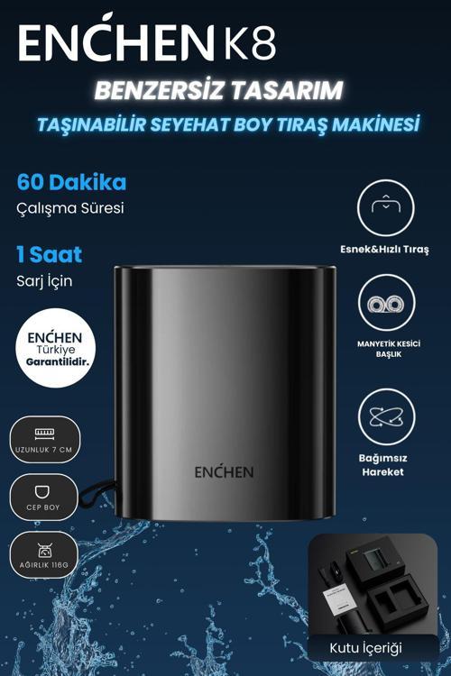 K8 Seyahat Boy Şarjlı Suya Dayanıklı Çift Yönlü Kavisli Tıraş Makinesi)