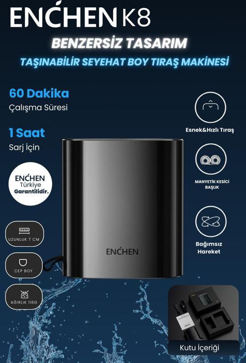 K8 Seyahat Boy Şarjlı Suya Dayanıklı Çift Yönlü Kavisli Tıraş Makinesi)