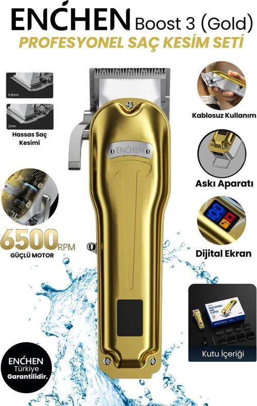 Boost 3 Gold Ayarlanabilir Başlıklı Dijital Göstergeli Şarjlı Profesyonel Saç Kesim Makinesi