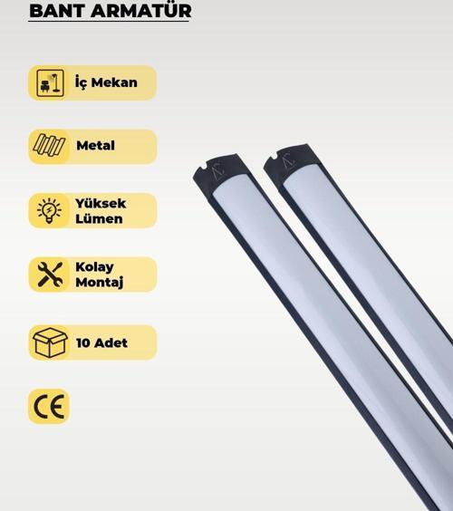 36W Siyah Led Bant Armatür Beyaz Işık - 10 Adet