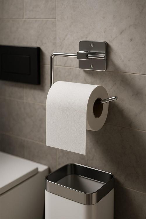 Yapışkanlı Krom WC Kağıtlık / Tuvalet Kağıtlık – Deliksiz Montaj, Ergonomik Tasarım