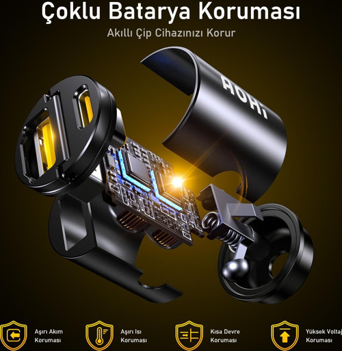 Aohi Superauto Araç İçi Şarjı, 2 Portlu PD 45W Type-C to Type-C, USB 30W Hızlı Şarj Çakmaklık Adaptö 7