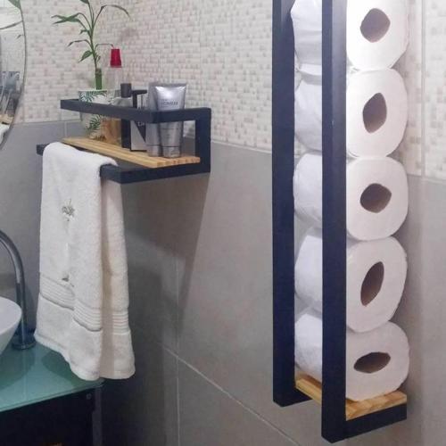 Metal Ahşap Banyo Havluluk Raf Vetuvalet Kağıtlığı Rafı