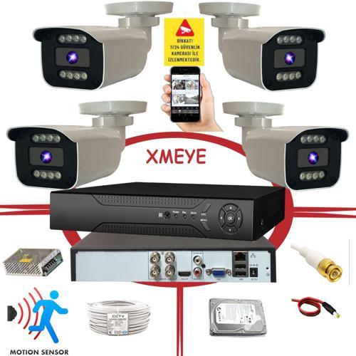 4 Kameralı Hareket Algılayan 5 MP Lens 8 Warm Led Gece Renkli Gösteren Güvenlik Kamerası Seti BS 908W
