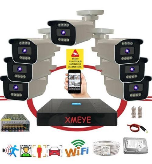 7 li Araç Yüz ve İnsan Tanımalı Hareket Algılayan 5 MP Lens 8 Warm Led Gece Renkli Gösteren Güvenlik Kamera Seti BS908W