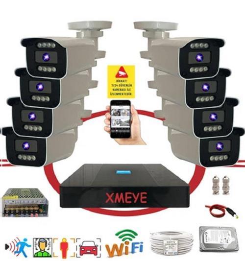 8 li Araç Yüz ve İnsan Tanımalı Hareket Algılayan 5 MP Lens 8 Warm Led Gece Renkli Gösteren Güvenlik Kamera Seti BS908W