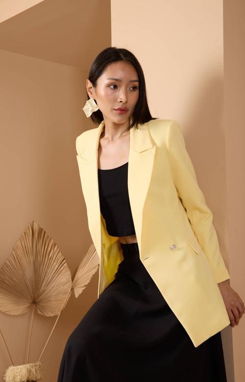 Sarı Oversize Dokuma Blazer Ceket