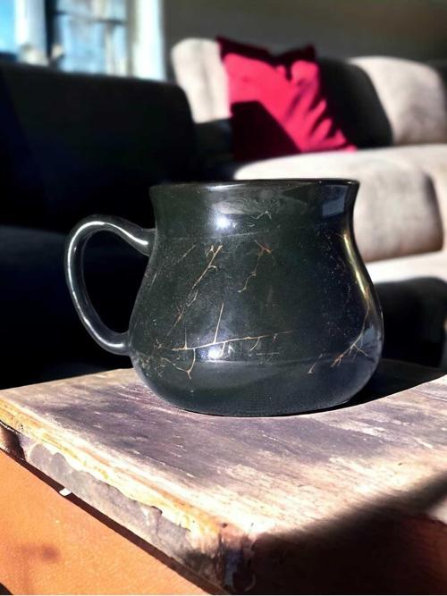 Lavin Mermer Desenli Siyah Seramik Kupa