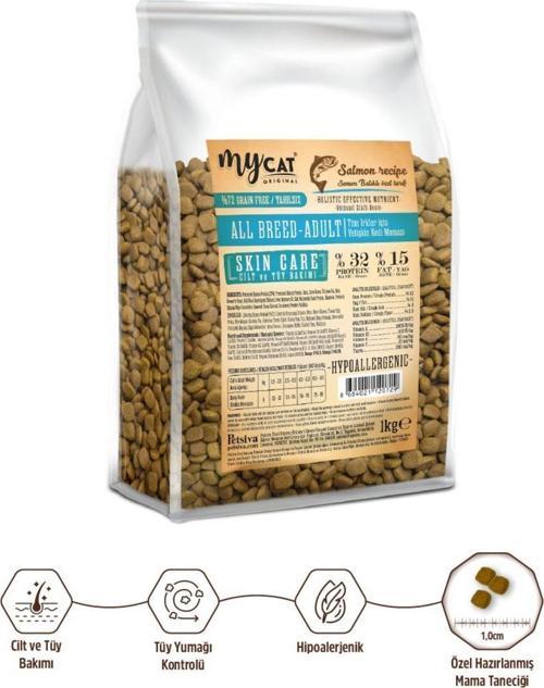 Mycat Original Az Tahıllı Skin Care Somon Balıklı Yetişkin Kedi Maması 1Kg