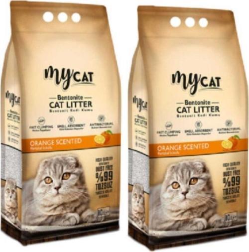 Mycat Portakal Kokulu Topaklaşan Ince Taneli Bentonit Kedi Kumu 10 Lt X 2 Adet